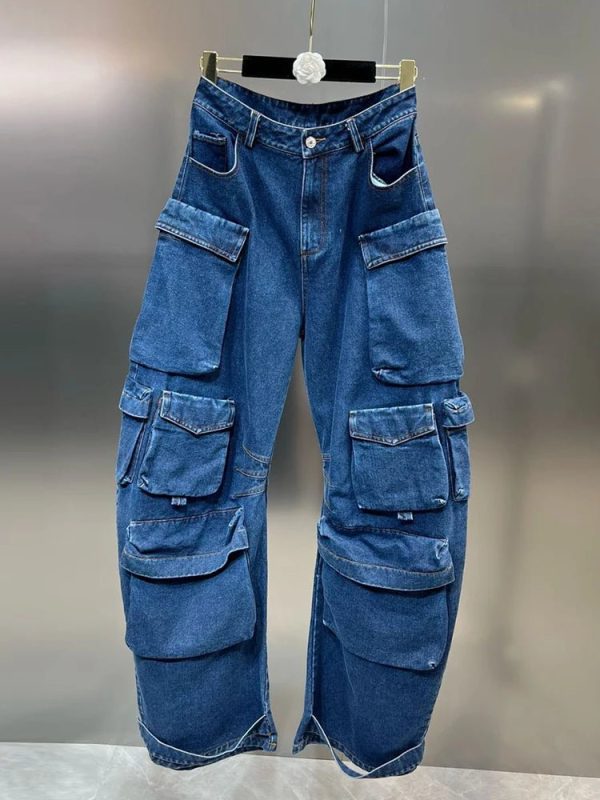 Trendy Y2K Deep Sea Cargo Denim Pants for Effortless Summer Style