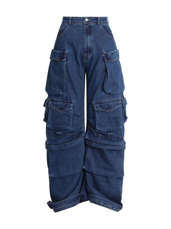 Trendy Y2K Deep Sea Cargo Denim Pants for Effortless Summer Style