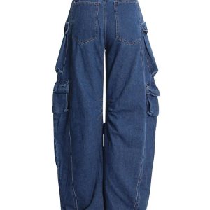 Trendy Y2K Deep Sea Cargo Denim Pants for Effortless Summer Style