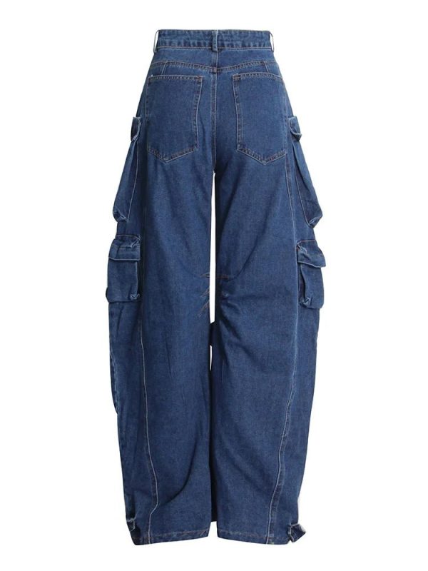 Trendy Y2K Deep Sea Cargo Denim Pants for Effortless Summer Style