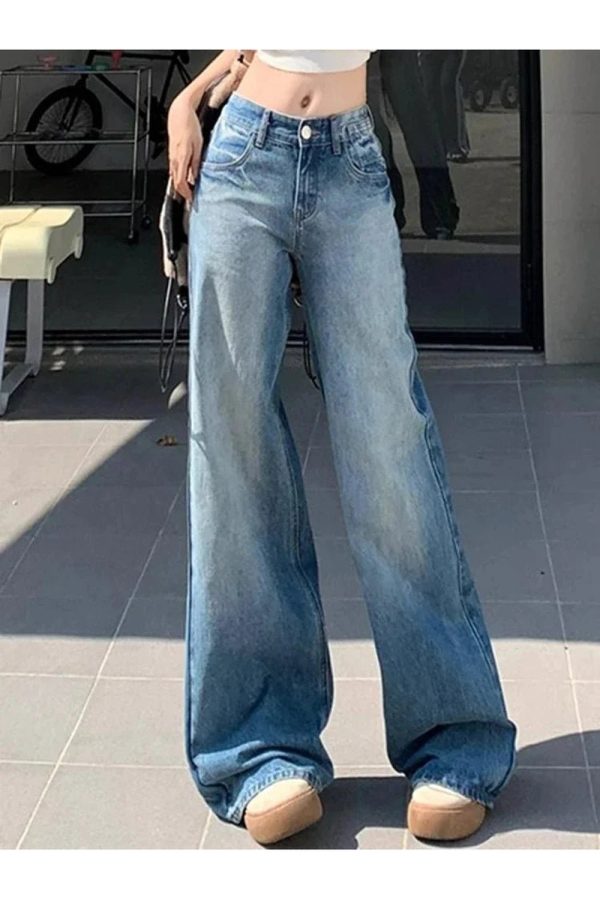 Trendy Y2K Light Wash Wide-Leg Jeans for Effortless Summer Style