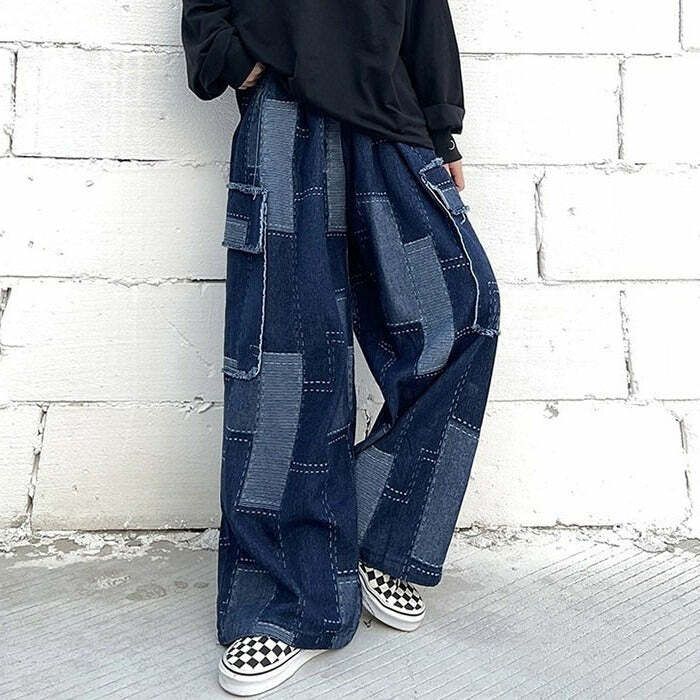 Trendy Y2K Patchwork Baggy Jeans for Effortless Summer Outfits