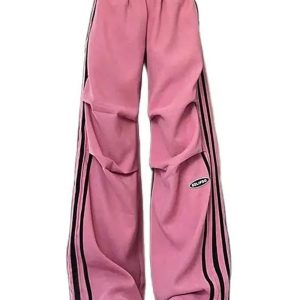 Trendy Y2K Pink Wide-Leg Cargo Pants for Summer Streetwear Style