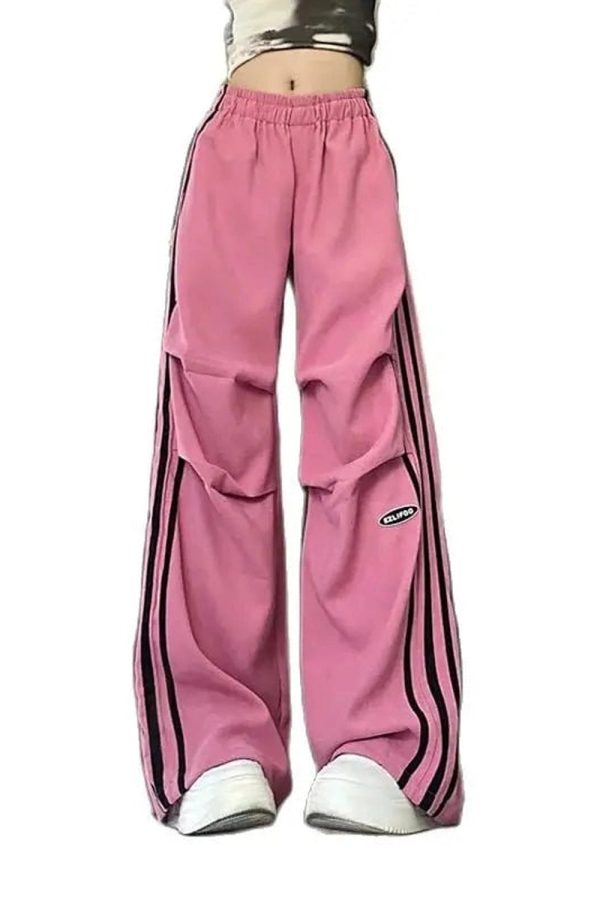 Trendy Y2K Pink Wide-Leg Cargo Pants for Summer Streetwear Style