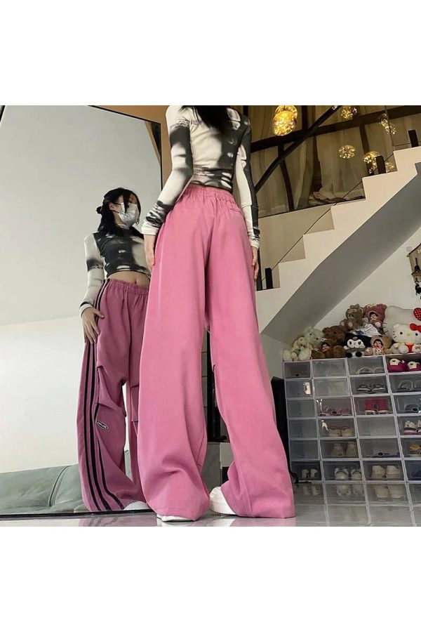 Trendy Y2K Pink Wide-Leg Cargo Pants for Summer Streetwear Style