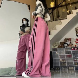 Trendy Y2K Pink Wide-Leg Cargo Pants for Summer Streetwear Style