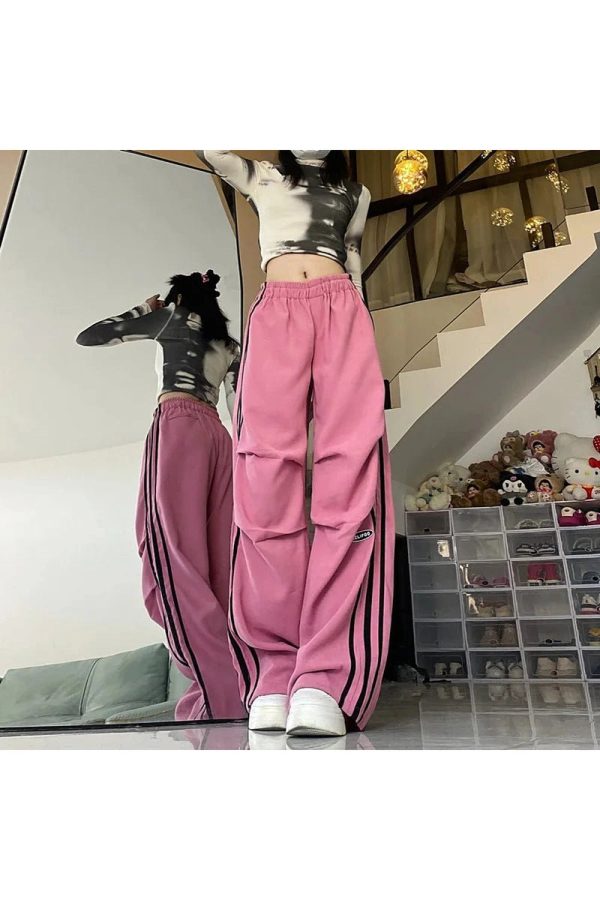 Trendy Y2K Pink Wide-Leg Cargo Pants for Summer Streetwear Style