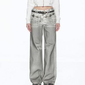 Trendy Y2K Silver Jeans: Elevate Your 90s Fashion Aesthetic