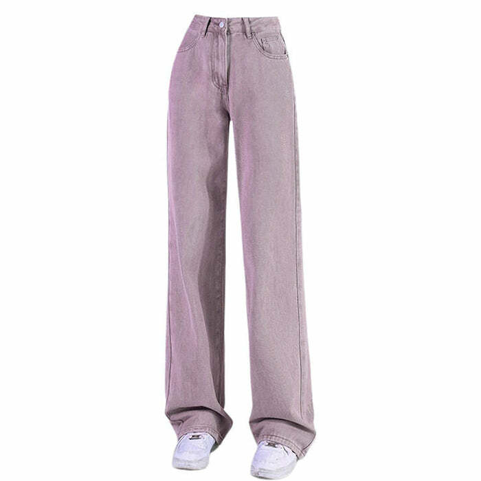 Trendy Y2K Skater Girl Lavender Baggy Jeans for Effortless Style