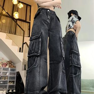 Trendy Y2K Urban Utility Cargo Jeans for Effortless Summer Style