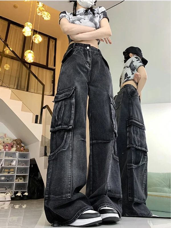 Trendy Y2K Urban Utility Cargo Jeans for Effortless Summer Style