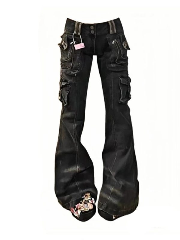 Trendy Y2K Utility Cargo Flare Jeans for Effortless Summer Style