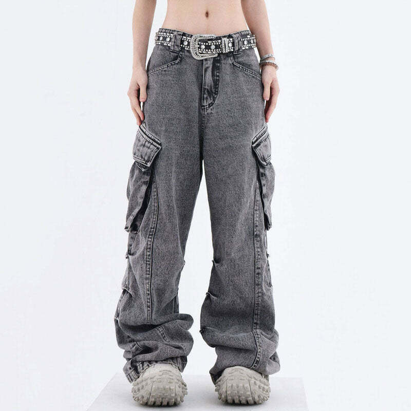 Trendy Y2K Wide Leg Cargo Jeans for Effortless Summer Style