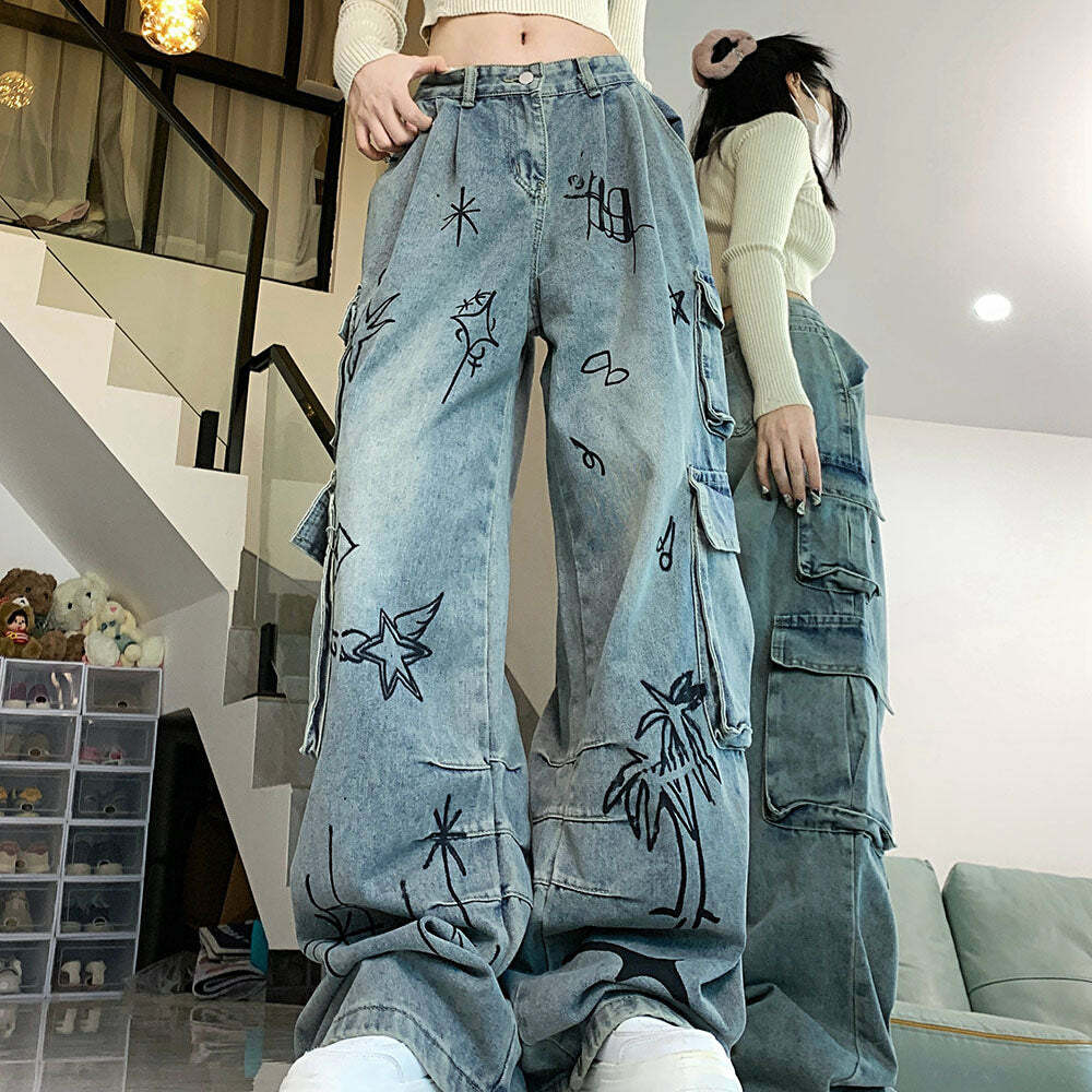 Urban Art Cargo Jeans: Y2K Fashion Meets 90s Grunge Aesthetic