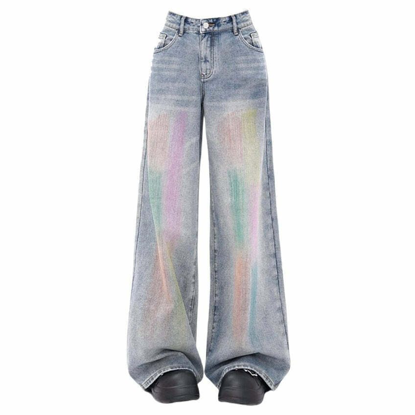 Vintage Brush Stroke Wide Leg Jeans - Y2K Fashion Essential