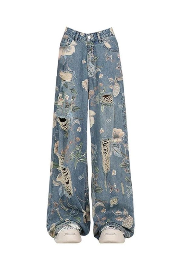 Vintage Floral Wide-Leg Jeans: Y2K Aesthetic Summer Outfit Essential