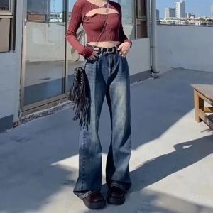 Vintage Wash Y2K Flare Jeans for Effortless 90s Fashion Vibes