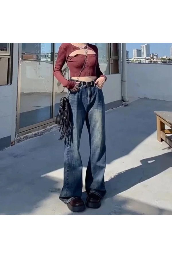 Vintage Wash Y2K Flare Jeans for Effortless 90s Fashion Vibes