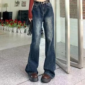 Vintage Wash Y2K Flare Jeans for Effortless 90s Fashion Vibes