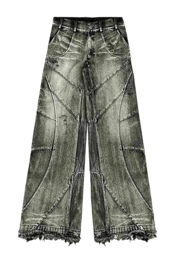 Vintage Washed Patchwork Cargo Jeans: Y2K Grunge Style Essential