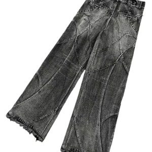 Vintage Washed Patchwork Cargo Jeans: Y2K Grunge Style Essential