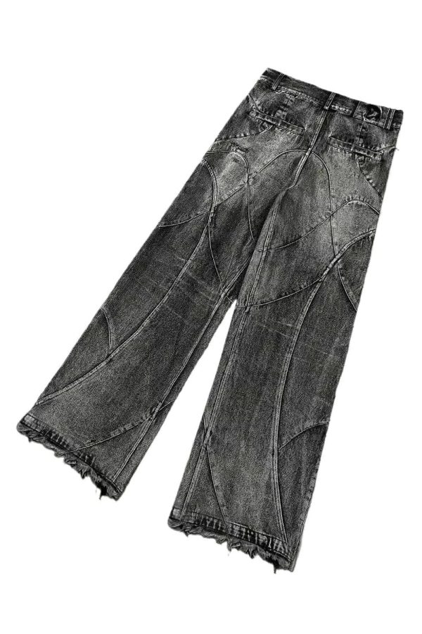 Vintage Washed Patchwork Cargo Jeans: Y2K Grunge Style Essential