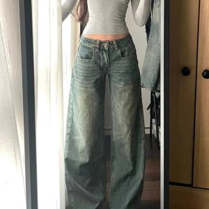 Vintage Washed Wide-Leg Jeans: Embrace Y2K Fashion & 90s Aesthetic