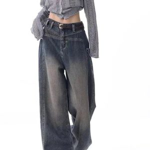 Vintage Washed Wide-Leg Jeans: Embrace Y2K Fashion with 90s Vibes