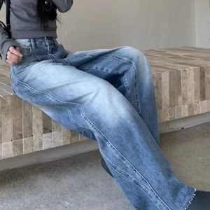 Vintage Washed Wide-Leg Jeans for Y2K Fashion and 90s Aesthetic Style