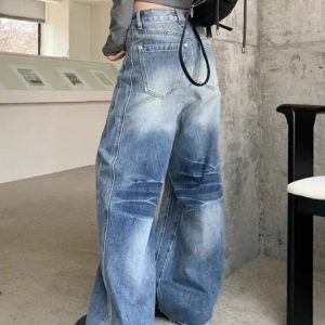 Vintage Washed Wide-Leg Jeans for Y2K Fashion and 90s Aesthetic Style