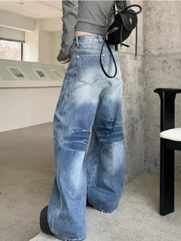 Vintage Washed Wide-Leg Jeans for Y2K Fashion and 90s Aesthetic Style