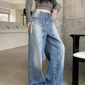 Vintage Washed Wide-Leg Jeans for Y2K Fashion and 90s Aesthetic Style