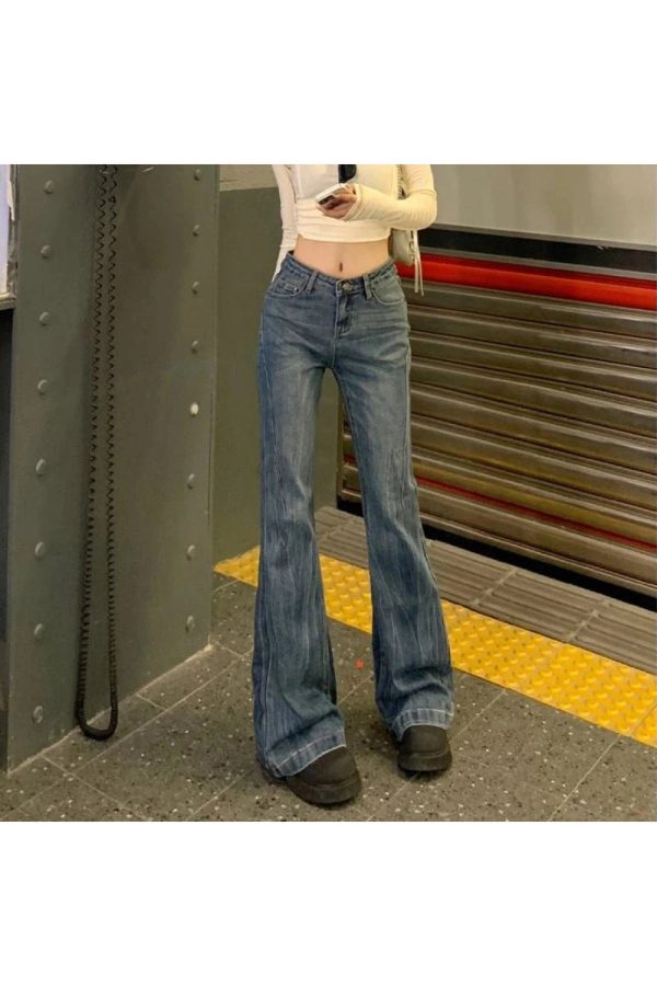 Vintage Y2K Flare Denim Jeans for a Retro 90s Fashion Look