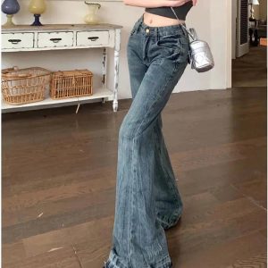 Vintage Y2K Flare Denim Jeans for a Retro 90s Fashion Look