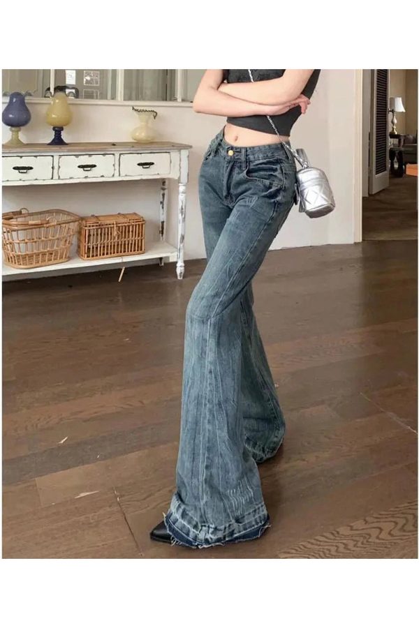 Vintage Y2K Flare Denim Jeans for a Retro 90s Fashion Look