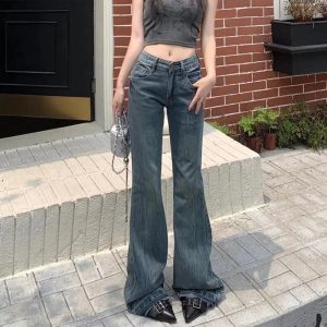 Vintage Y2K Flare Denim Jeans for a Retro 90s Fashion Look