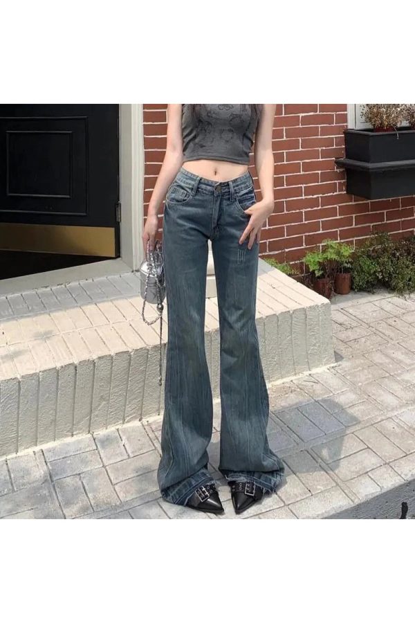 Vintage Y2K Flare Denim Jeans for a Retro 90s Fashion Look