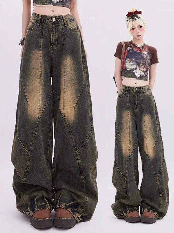 Vintage Y2K Patchwork Jeans: Trendy Grunge Style for Effortless Outfits