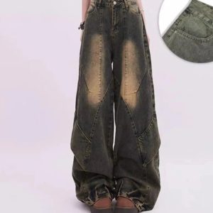 Vintage Y2K Patchwork Jeans: Trendy Grunge Style for Effortless Outfits