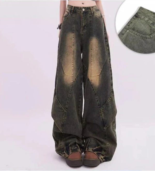 Vintage Y2K Patchwork Jeans: Trendy Grunge Style for Effortless Outfits