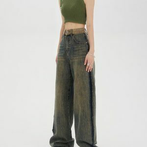 Washed Brown Cargo Pants with Contrast Pocket for Y2K Fashion Vibes