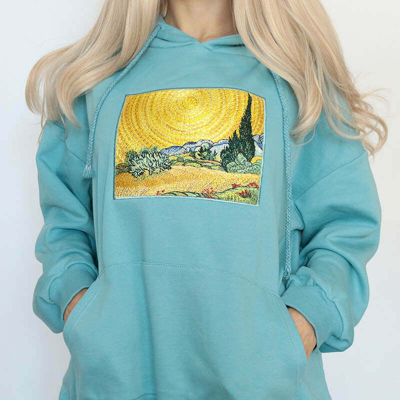 Wheat Field with Cypresses Hoodie - Y2K Aesthetic Grunge Style