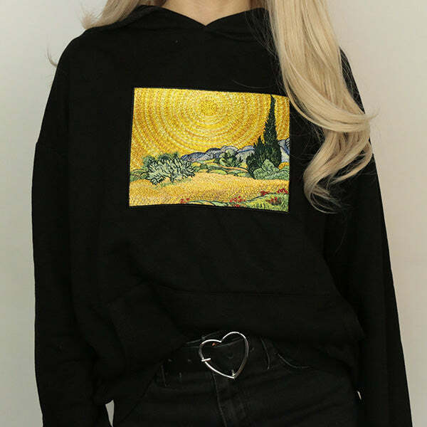 Wheat Field with Cypresses Hoodie - Y2K Aesthetic Grunge Style