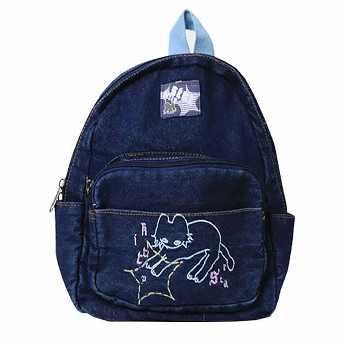 Y2K Aesthetic Denim Backpack for 90s Fashion Lovers