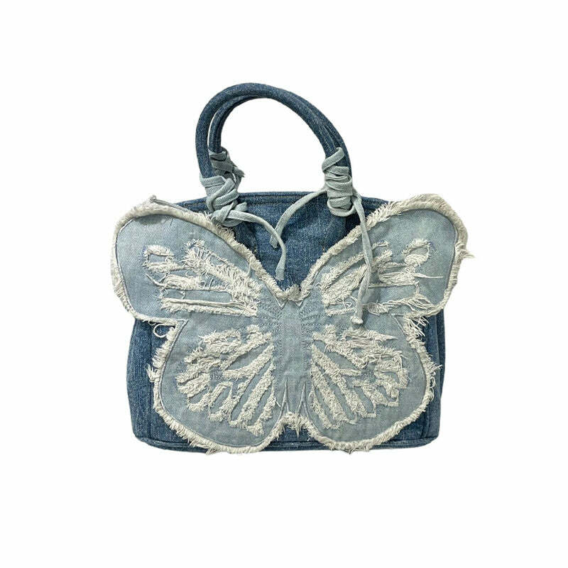 Y2K Aesthetic Denim Butterfly Handbag for Trendy Summer Outfits