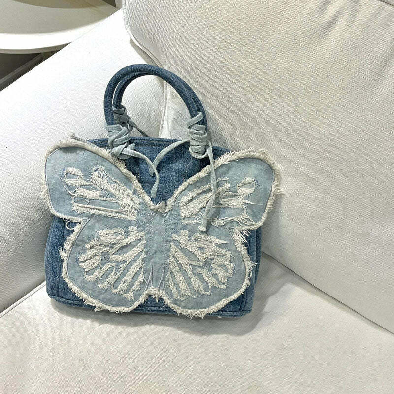 Y2K Aesthetic Denim Butterfly Handbag for Trendy Summer Outfits