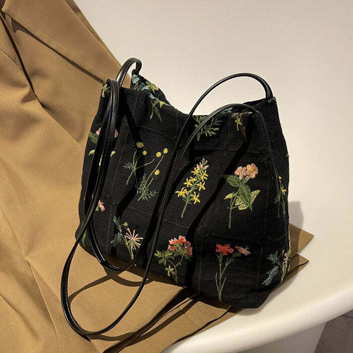 Y2K Aesthetic Flower Embroidery Bag for Plant Moms & Trendsetters