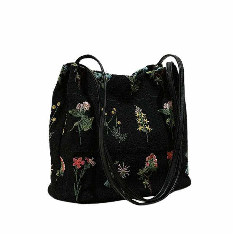 Y2K Aesthetic Flower Embroidery Bag for Plant Moms & Trendsetters