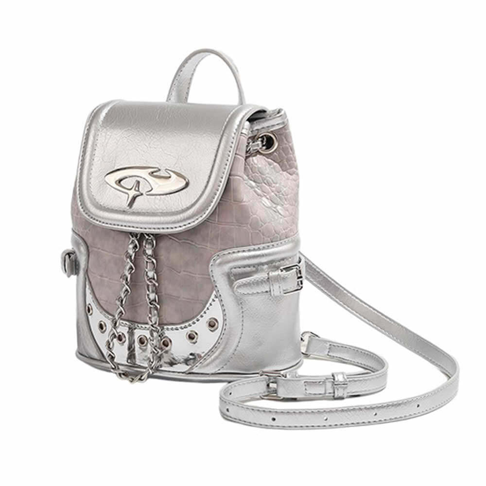 Y2K Aesthetic Silver Mini Backpack for Trendy Summer Outfits