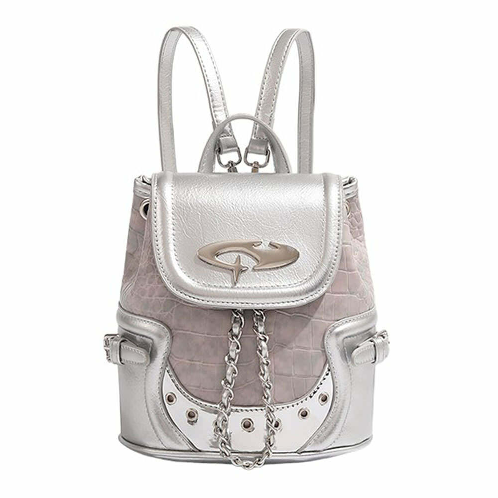 Y2K Aesthetic Silver Mini Backpack for Trendy Summer Outfits